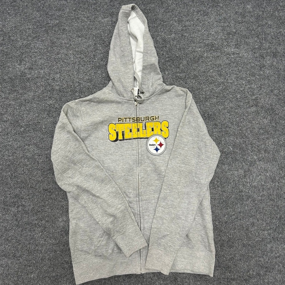 NFL Team Apparel Hoodie Womens XL Gray Pittsburgh Steelers Full Zip Sweatshirt